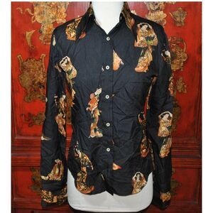 Vintage Tucci Geisha Black Button Up Top - 7/8
